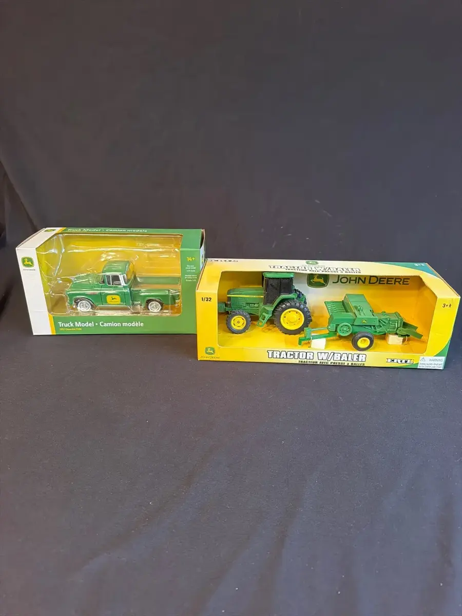 John Deere Collectible Die-Cast Lot – 1957 Chevrolet 3100 Pickup & Tractor with Baler