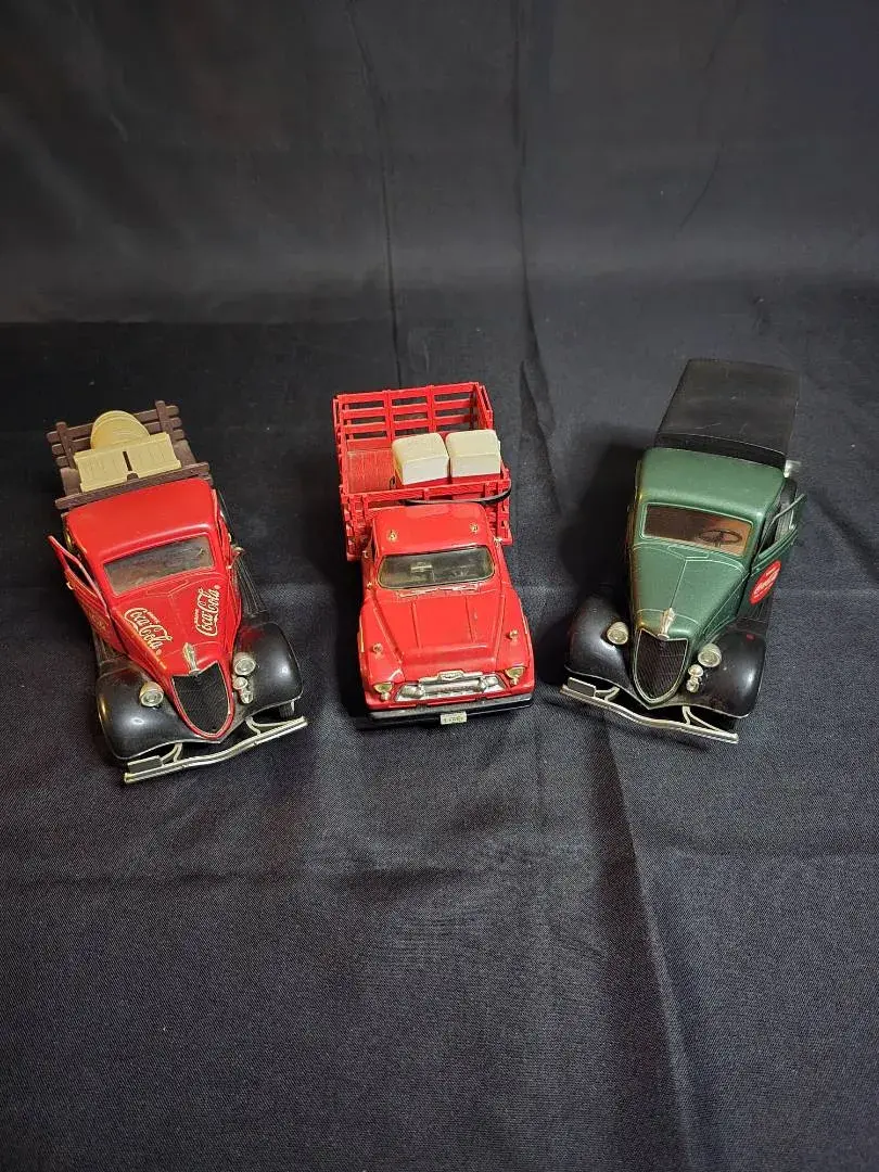 Lot of 3 Vintage Coca-Cola Diecast Delivery Trucks Chev Stake Bed Flatbed Box