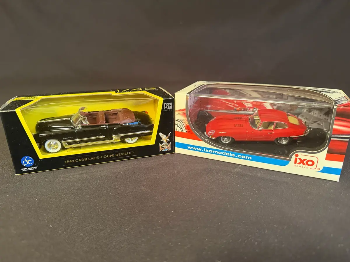1949 Cadillac Coupe DeVille & Jaguar E-Type Die-Cast Model Cars – Boxed
