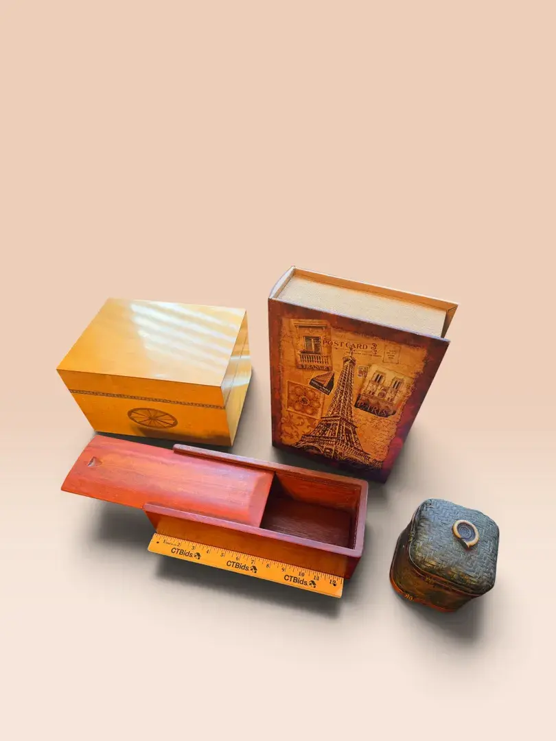 Decorative Wooden & Woven Keepsake Box Collection – 4 Pieces