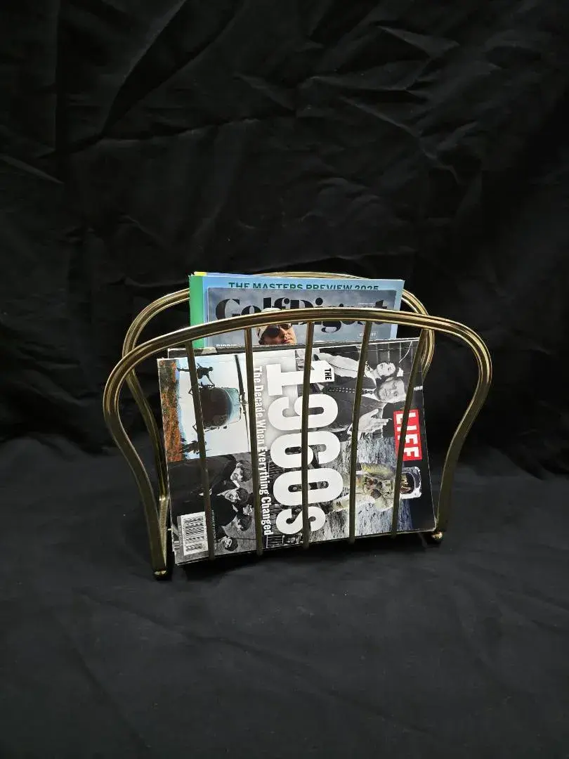 Vintage Brass Wire Magazine Rack Holder with Assorted Special Edition Magazines