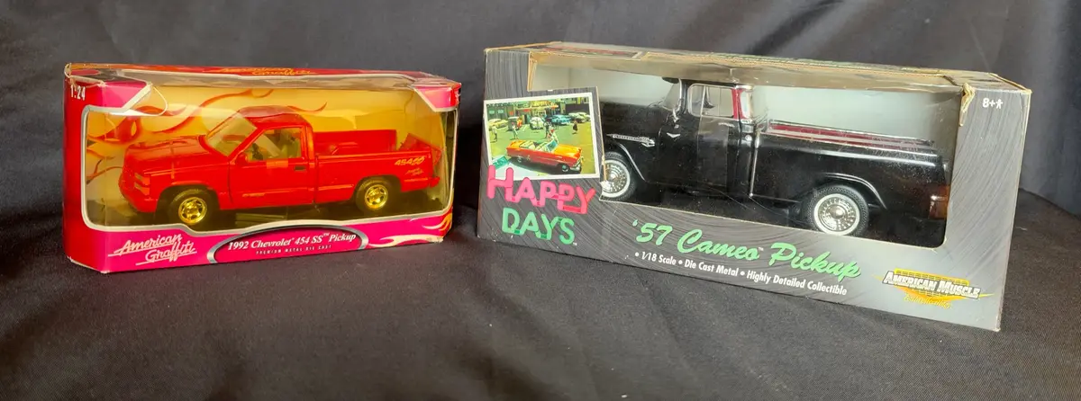 Vintage Die-Cast Pickup Truck Model Collection – 1992 Chevy 454 SS & 1957 Cameo  Description  Two co