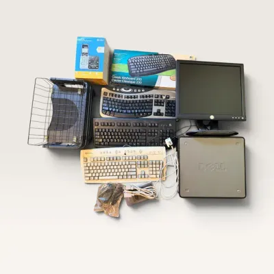 Assorted Computer & Office Electronics Lot – Dell Monitor, Keyboards, Phone & Accessories