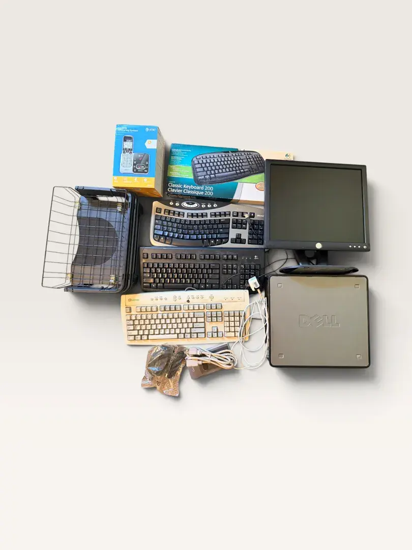Assorted Computer & Office Electronics Lot – Dell Monitor, Keyboards, Phone & Accessories
