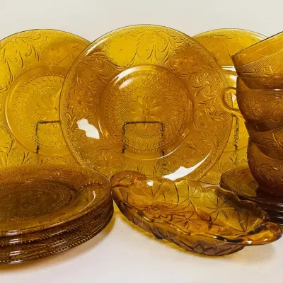 Indian Glass Tiara Amber Dishes