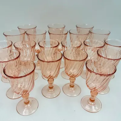 Vintage French Pink Glass Rosaline Wine Goblets