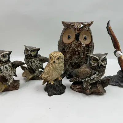 6 Owl & Bald Eagle Figurines 