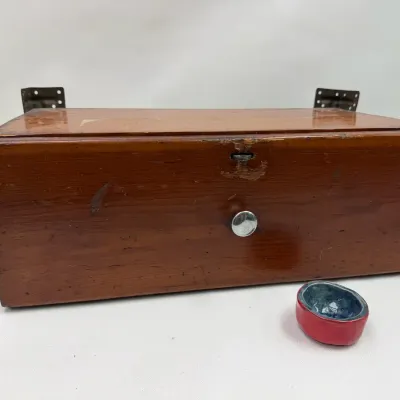 Vintage Primitive Wooden Wall-Mount Storage Drawer Box w/ Handmade Pottery Bowl