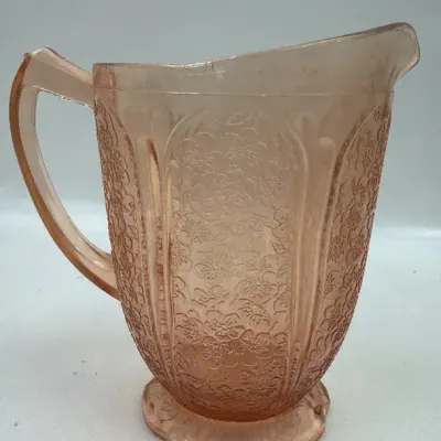 Vintage Pink Depression Glass Floral Pressed Glass Pitcher