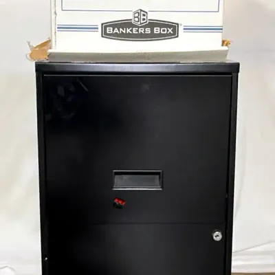 Two Drawer Metal Filing Cabinet and Folders 