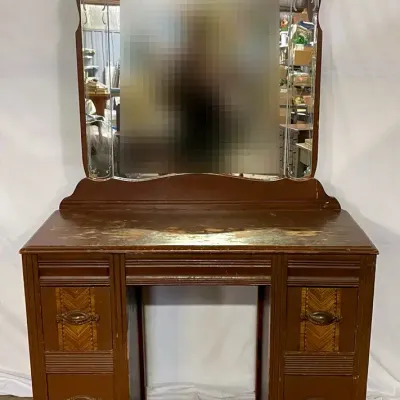 1930s Art Deco Wooden Vanity with Mirror