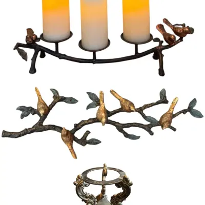 SPI Cast-Iron Centerpiece& Wall Plaque, w/ Godinger Silver-Plated Candle Holder