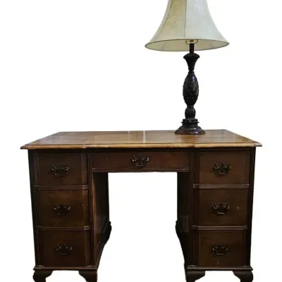 Vintage Charles R. Sligh Wooden Desk & Sculptural Pineapple Lamp... Straight Out of the 60's!