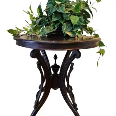Antique Late Victorian Solid Mahogany S-Scroll and Spindle Accent Table