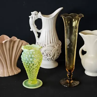 MCM & Art Deco Vases – Red Wing, Fenton Uranium, Brush McCoy, Camark & Princess House Glass
