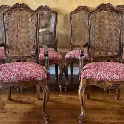 Set of 6 Century Furniture Carved Wood Cane-Back Dining Chairs