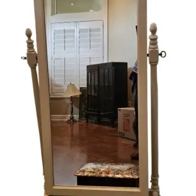 Vintage Ethan Allen Ivory Painted Swivel Cheval Floor Mirror... Nice Piece!