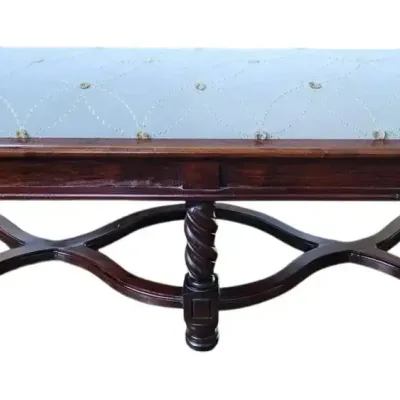 Jacobean-Style Spiral-Turned Long Upholstered Bench