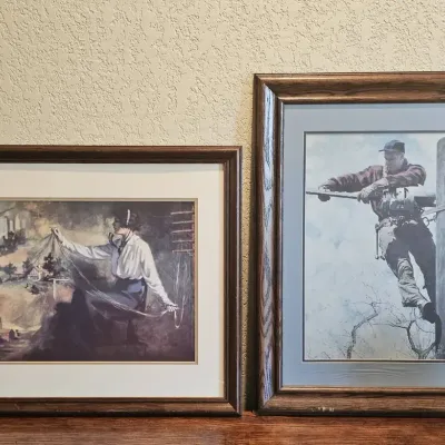 Vintage Framed Telecommunication Art Prints: Norman Rockwell & Thornton D. Skidmore 