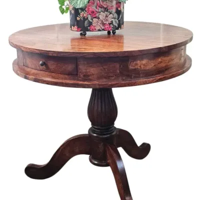 Vintage Solid Wood Round Pedestal Accent Table... Substantial Piece