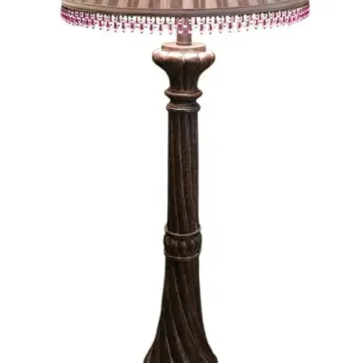 Vintage Berman 62” Heavy Cast Metal Neoclassical Floor Lamp w/ Beaded Shade... Don't Miss it!