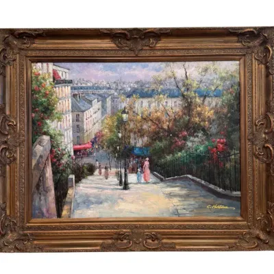 Classic Original Impressionist Parisian Street Scene: Montmartre Stairs