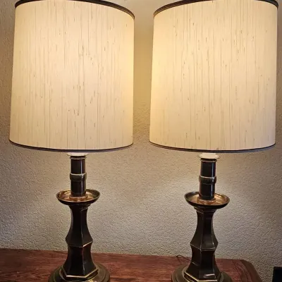Vintage Stiffel Solid Brass Hollywood Regency Table Lamps