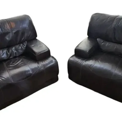 Pair of Oversized Dark Brown Leather Reclining Armchairs – Trayton Furniture and Leggett & Platt!