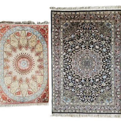 Hand-Made Miniature Floral & Medallion Accent Rug Set (2-Piece Lot)