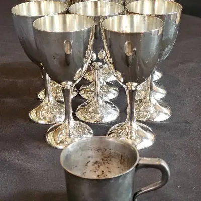 Vintage Sterling Silver International Cup & Set of Silver-Plated Goblets