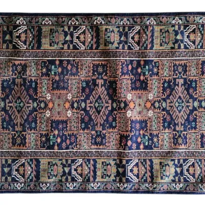 Hand-Crafted Kashmiri Geometric Accent Rug (3x5 Ft)