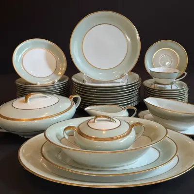 Vintage Noritake Japan Fine Bone China Set – Sage Green & Gold Rim 
