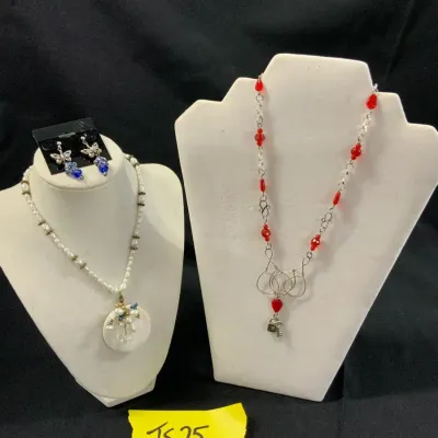 Pearl & Red Beaded Statement Necklace Sets