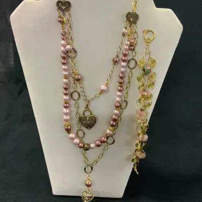 Pink Pearl-Tone & Gold-Tone Jewelry Set