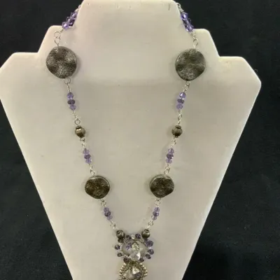 Purple & Silver Artisan Beaded Necklace
