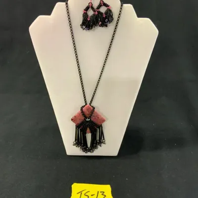 Black & Coral Beaded Necklace and Earring Set