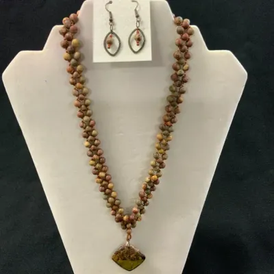 Earth-Tone Beaded Necklace & Earring Set