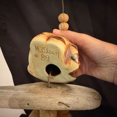 Pottery Cat Wind Chime By Hazel Olsen Plus Candle Holder (B1-RG)