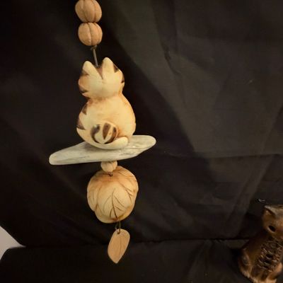 Pottery Cat Wind Chime By Hazel Olsen Plus Candle Holder (B1-RG)