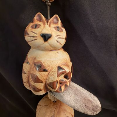 Pottery Cat Wind Chime By Hazel Olsen Plus Candle Holder (B1-RG)