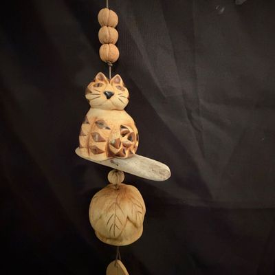 Pottery Cat Wind Chime By Hazel Olsen Plus Candle Holder (B1-RG)