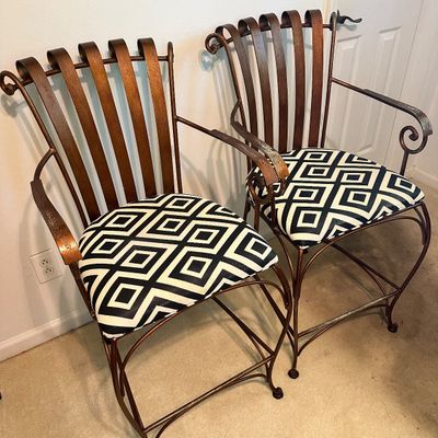 Two Upholstered & Brass-Toned Metal Counter Stools (B3-SA)