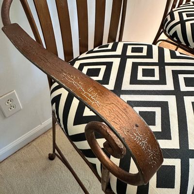Two Upholstered & Brass-Toned Metal Counter Stools (B3-SA)