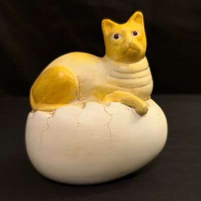 Mexican Folk Art Ceramic Cat Egg Figurine (B1-RG)