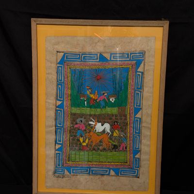 Cristina Flores S.- Mexican Amate Bark Painting (B1-RG)