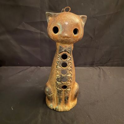 Pottery Cat Wind Chime By Hazel Olsen Plus Candle Holder (B1-RG)
