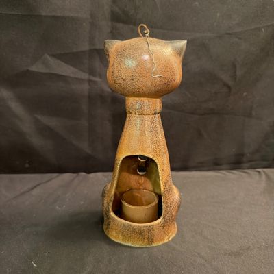 Pottery Cat Wind Chime By Hazel Olsen Plus Candle Holder (B1-RG)