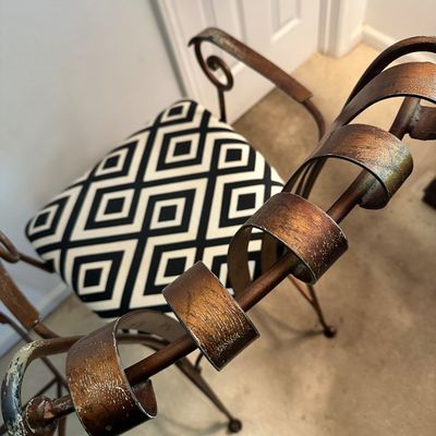 Two Upholstered & Brass-Toned Metal Counter Stools (B3-SA)