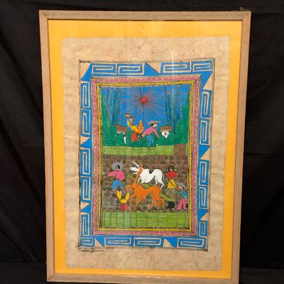 Cristina Flores S.- Mexican Amate Bark Painting (B1-RG)