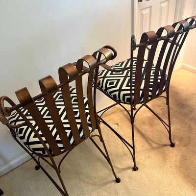 Two Upholstered & Brass-Toned Metal Counter Stools (B3-SA)